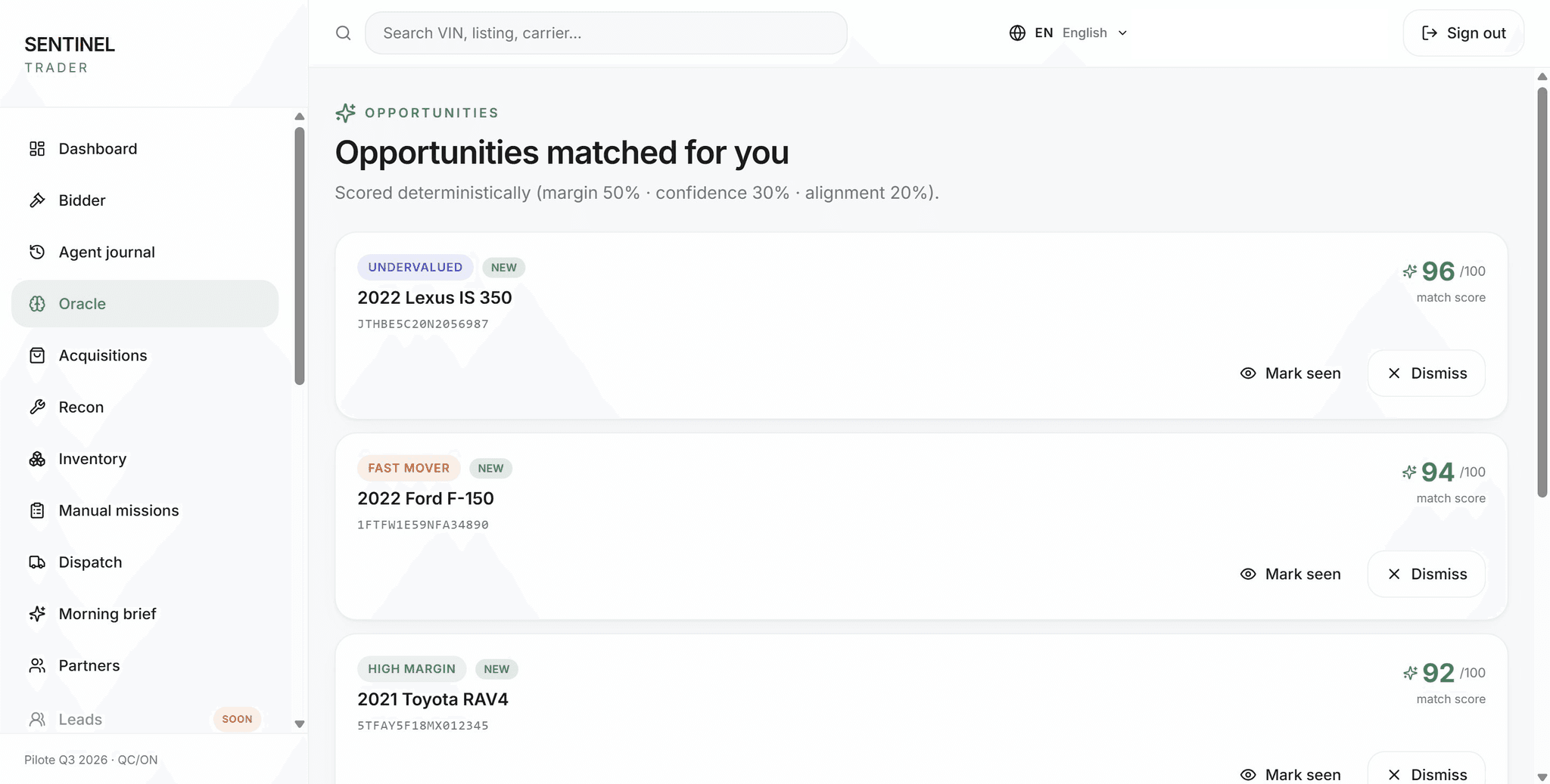 Oracle scores every opportunity